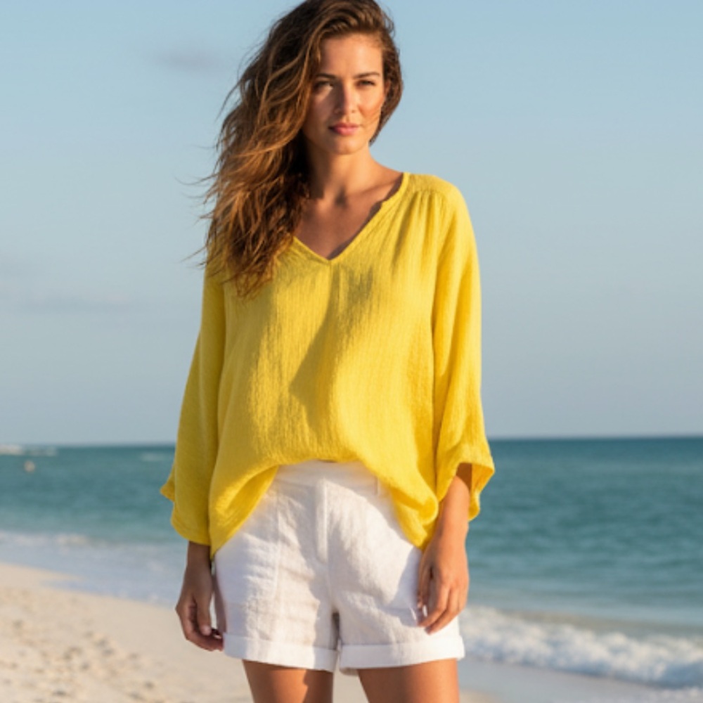 Felicite Venice Top Oversized Boxy Cotton Gauze Muslin Bright Yellow Size 2 Sm